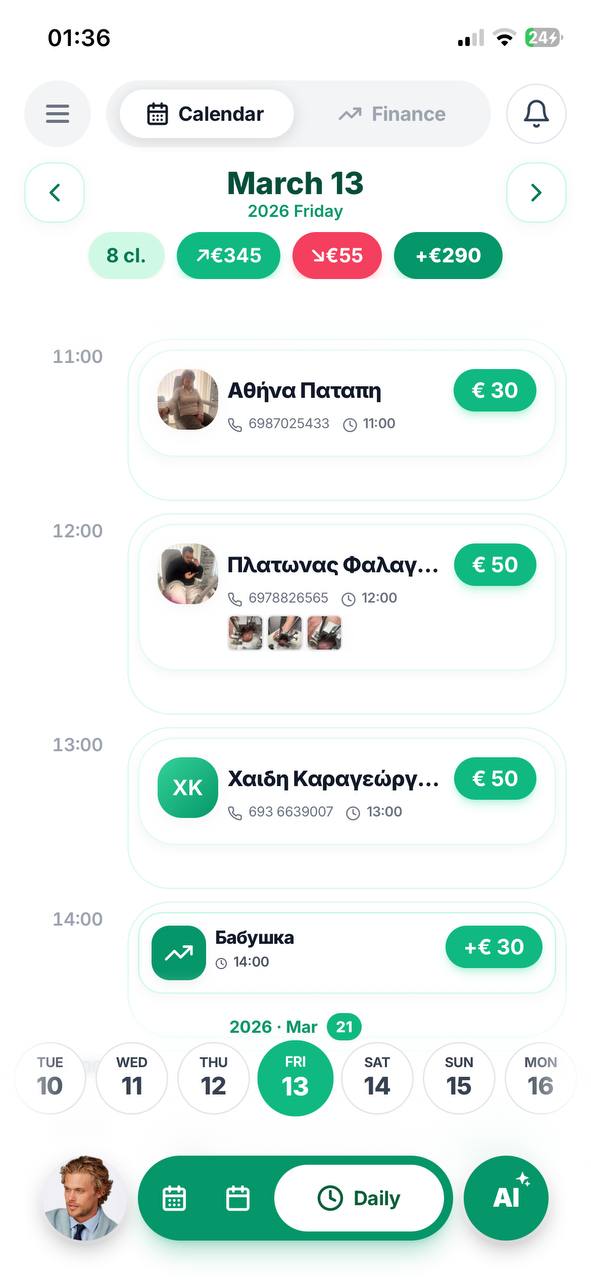 Custom AI — day schedule with client cards